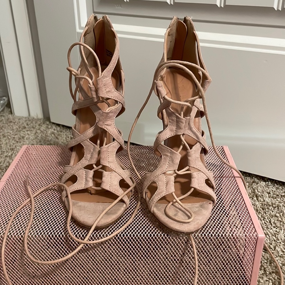 Pink Lace Up Heels